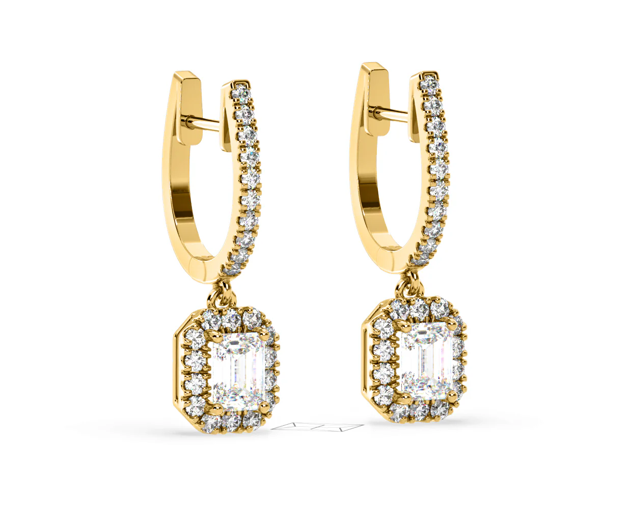 Annabelle Emerald Cut Lab Diamond Halo Drop Earrings 2.78ct in 18K Yellow Gold F/VS1 - Image 80