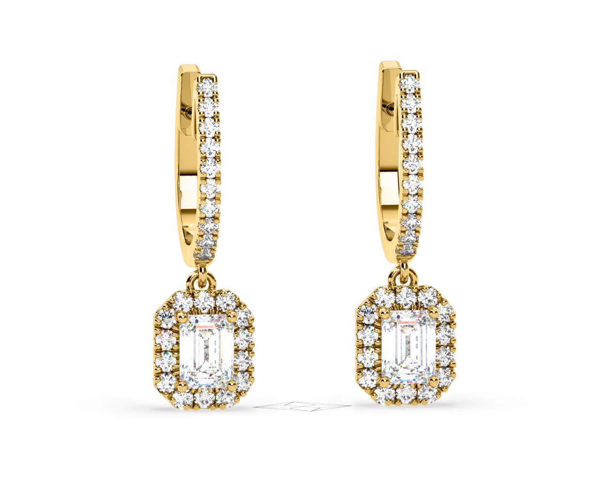 Annabelle Emerald Cut Lab Diamond Halo Drop Earrings 2.78ct in 18K Yellow Gold F/VS1 - Image 84