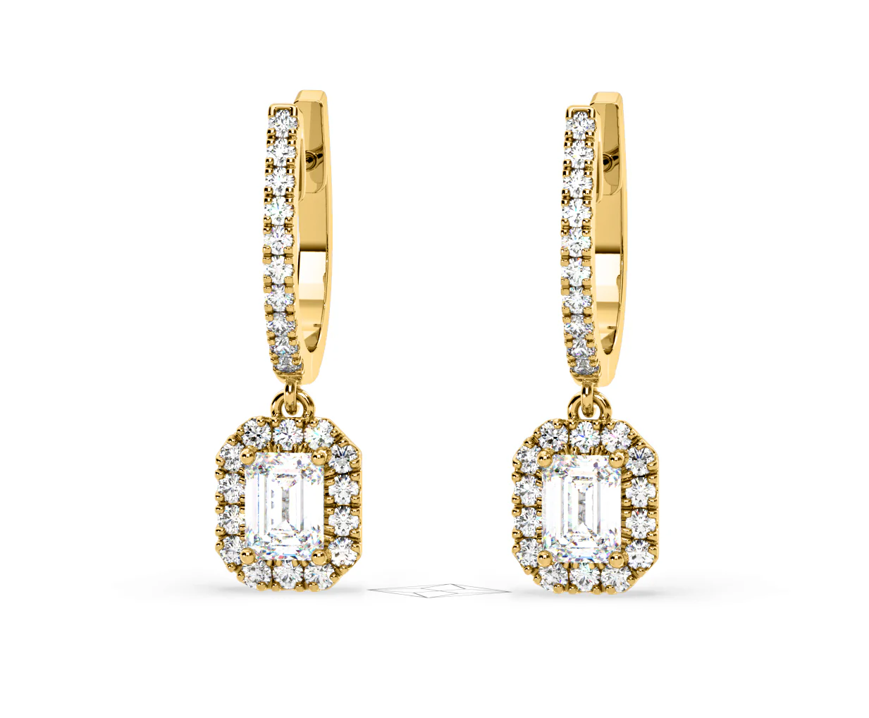 Annabelle Emerald Cut Lab Diamond Halo Drop Earrings 2.78ct in 18K Yellow Gold F/VS1 - Image 9
