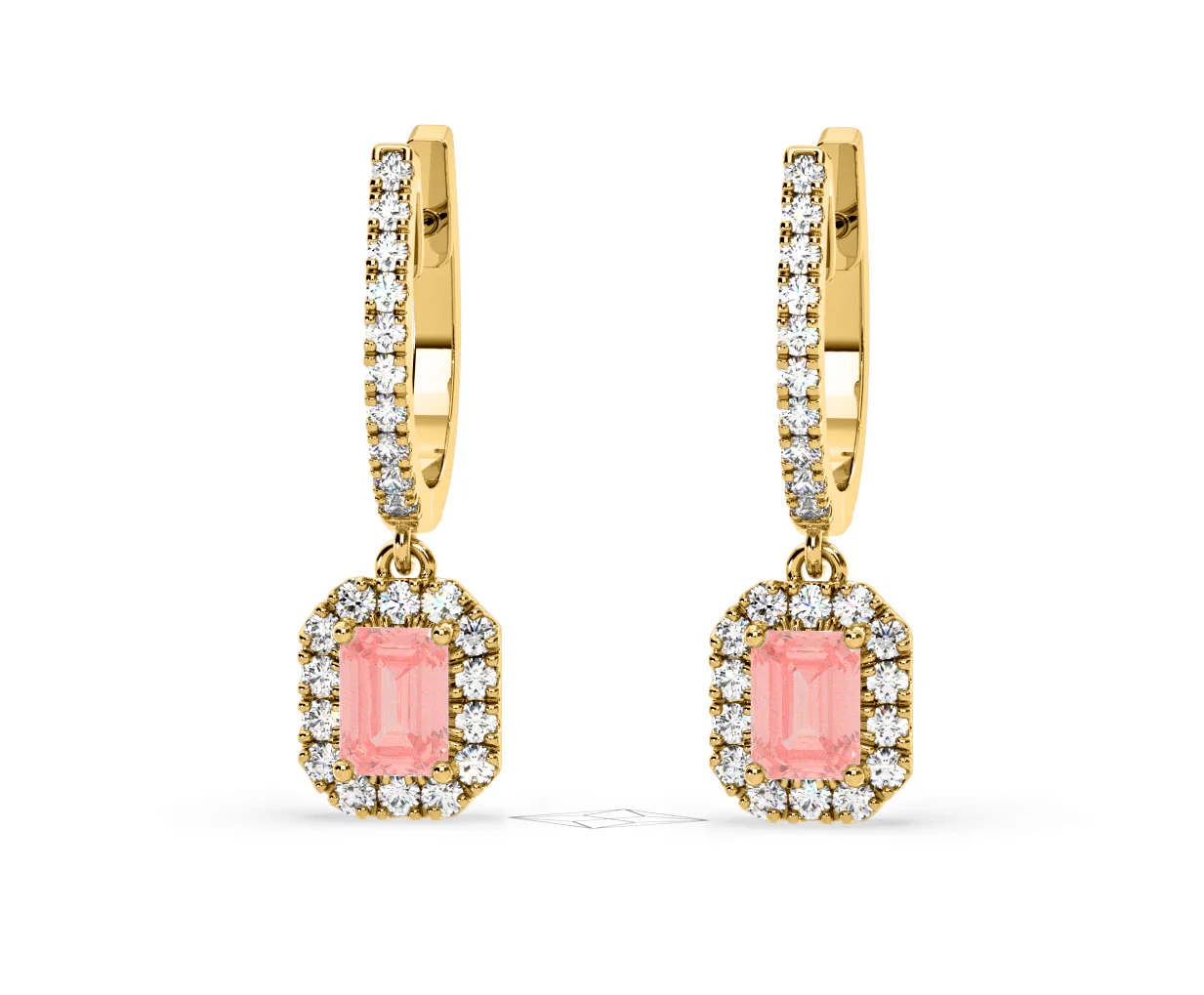 Annabelle Pink Lab Diamond 1.48ct Emerald Cut Halo Earrings in 18K Yellow Gold - Elara Collection - Image 10