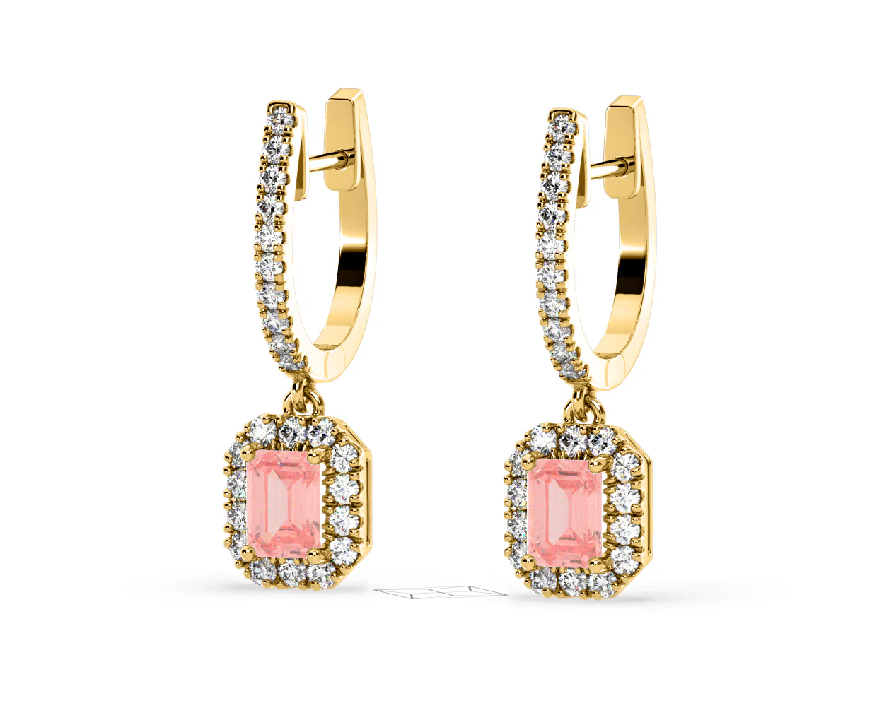 Annabelle Pink Lab Diamond 1.48ct Emerald Cut Halo Earrings in 18K Yellow Gold - Elara Collection - Image 13