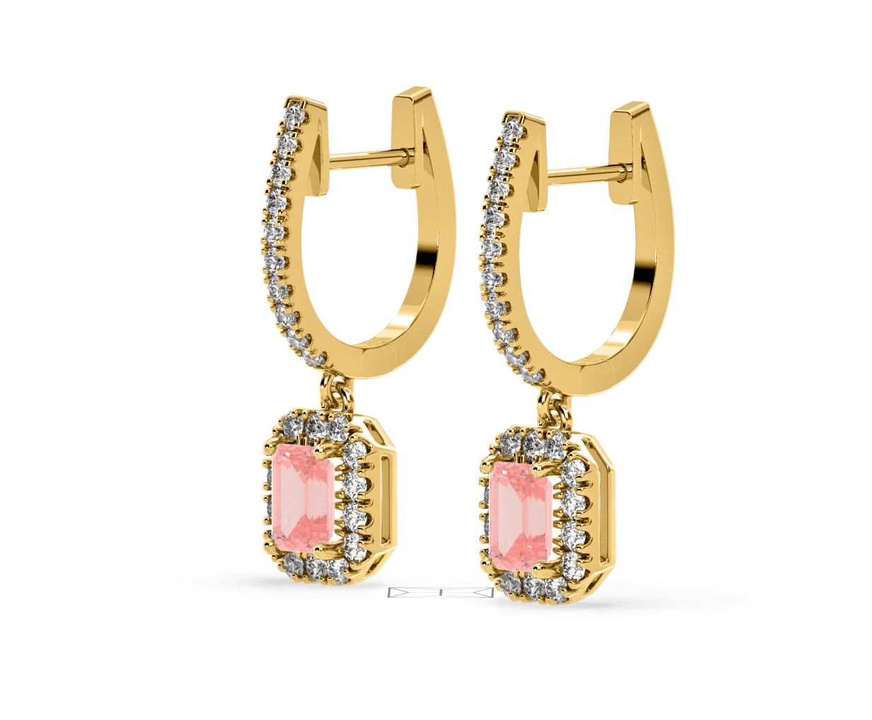 Annabelle Pink Lab Diamond 1.48ct Emerald Cut Halo Earrings in 18K Yellow Gold - Elara Collection - Image 18