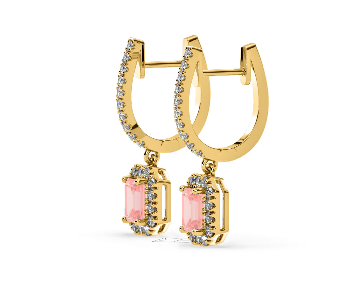Annabelle Pink Lab Diamond 1.48ct Emerald Cut Halo Earrings in 18K Yellow Gold - Elara Collection - Image 22