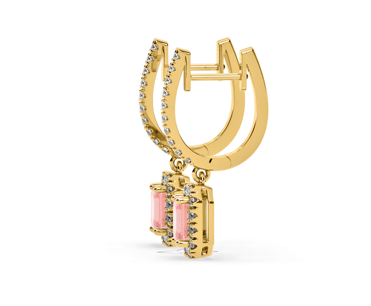 Annabelle Pink Lab Diamond 1.48ct Emerald Cut Halo Earrings in 18K Yellow Gold - Elara Collection - Image 26