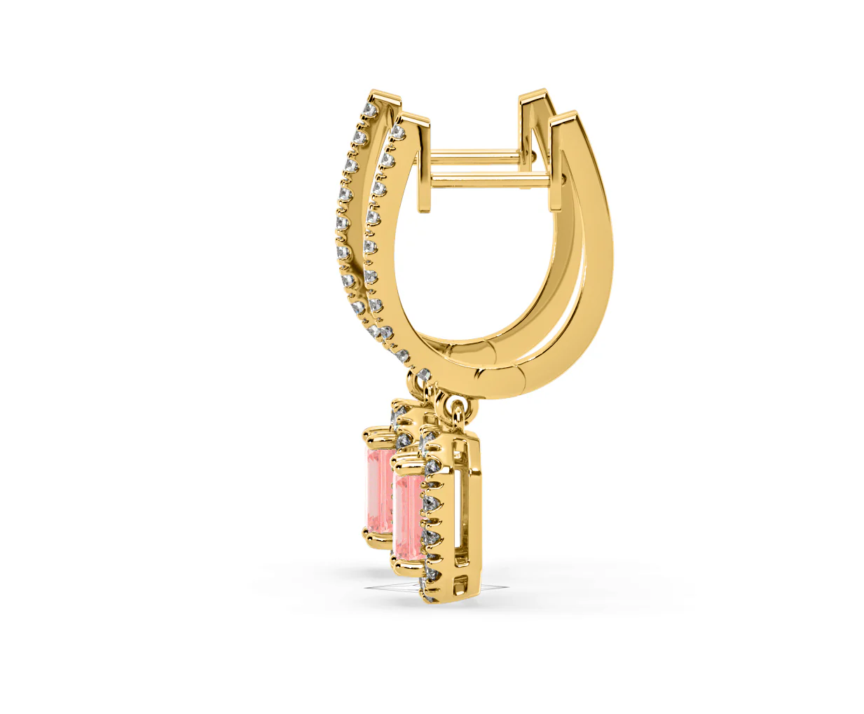 Annabelle Pink Lab Diamond 1.48ct Emerald Cut Halo Earrings in 18K Yellow Gold - Elara Collection - Image 27