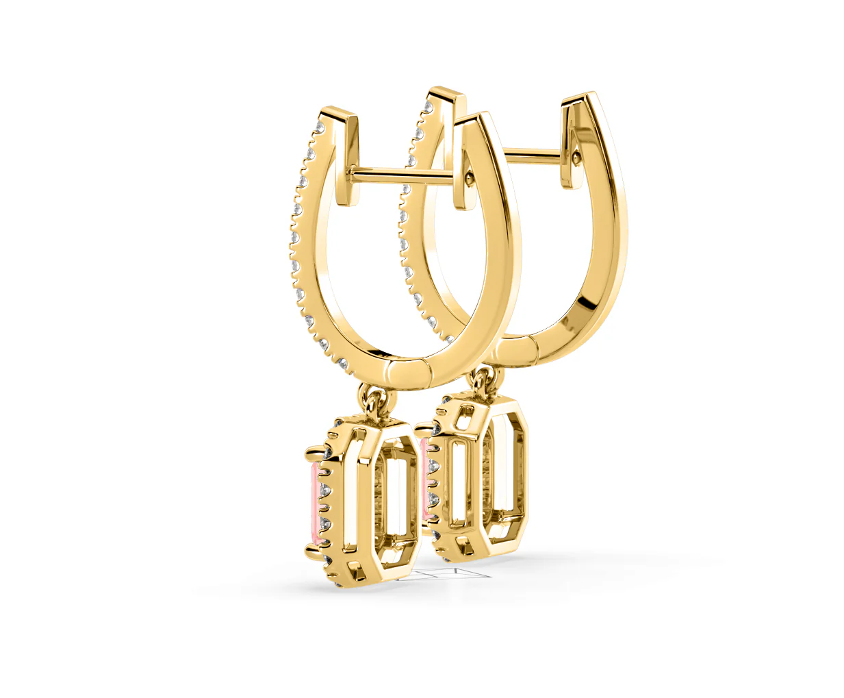Annabelle Pink Lab Diamond 1.48ct Emerald Cut Halo Earrings in 18K Yellow Gold - Elara Collection - Image 33