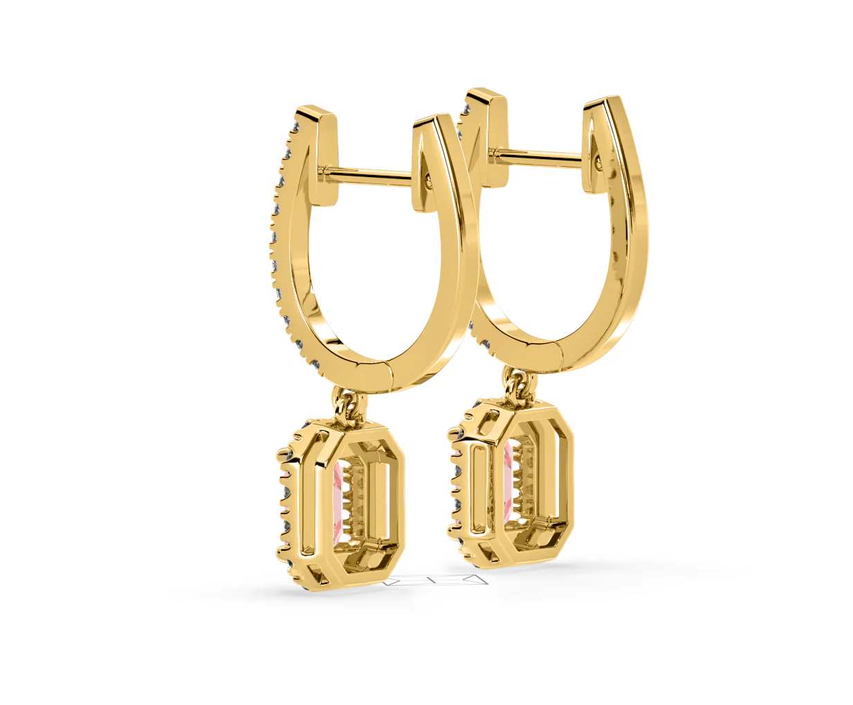 Annabelle Pink Lab Diamond 1.48ct Emerald Cut Halo Earrings in 18K Yellow Gold - Elara Collection - Image 36