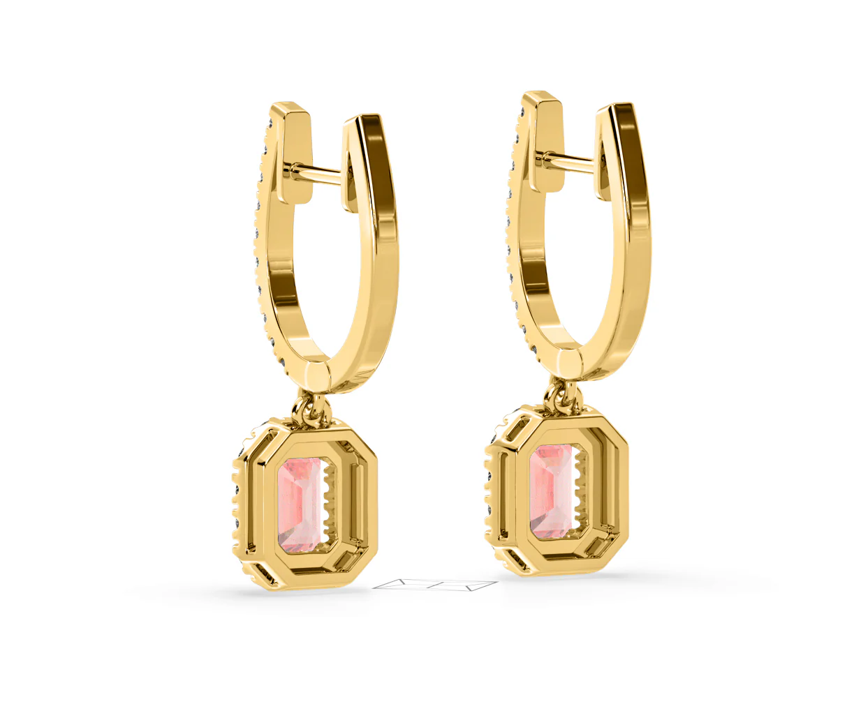 Annabelle Pink Lab Diamond 1.48ct Emerald Cut Halo Earrings in 18K Yellow Gold - Elara Collection - Image 41