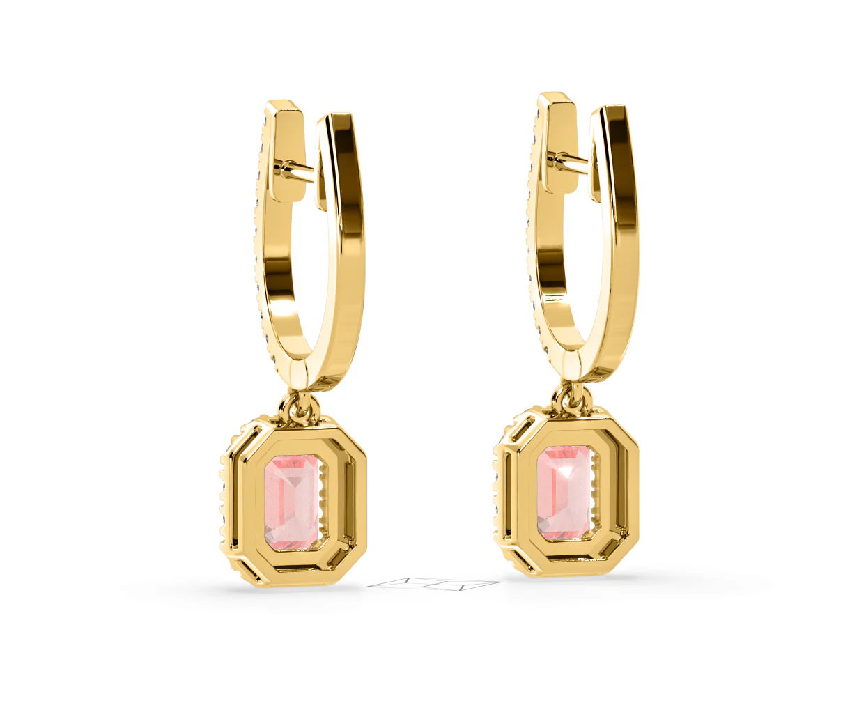 Annabelle Pink Lab Diamond 1.48ct Emerald Cut Halo Earrings in 18K Yellow Gold - Elara Collection - Image 43