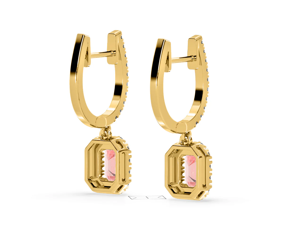 Annabelle Pink Lab Diamond 1.48ct Emerald Cut Halo Earrings in 18K Yellow Gold - Elara Collection - Image 56