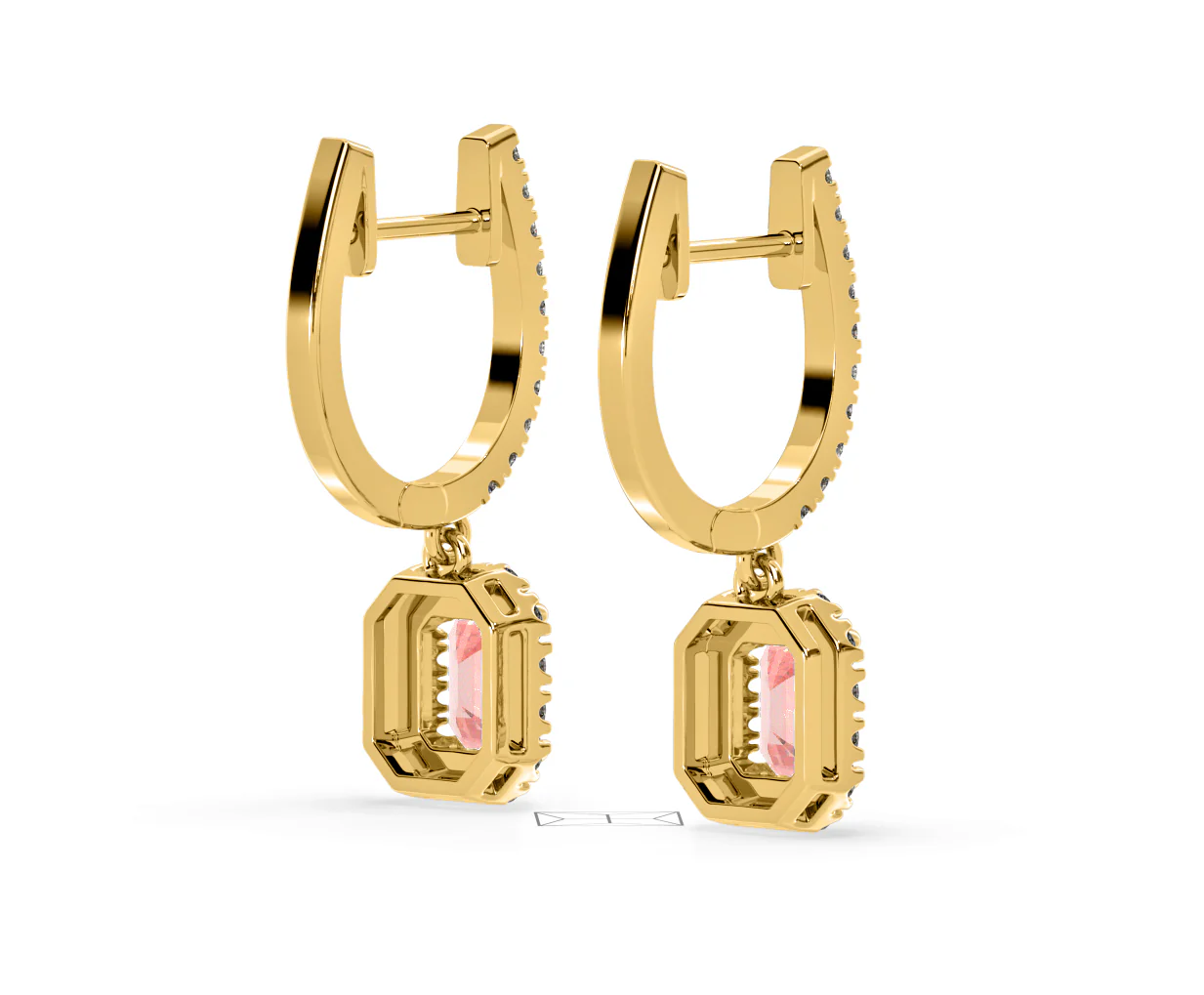 Annabelle Pink Lab Diamond 1.48ct Emerald Cut Halo Earrings in 18K Yellow Gold - Elara Collection - Image 57