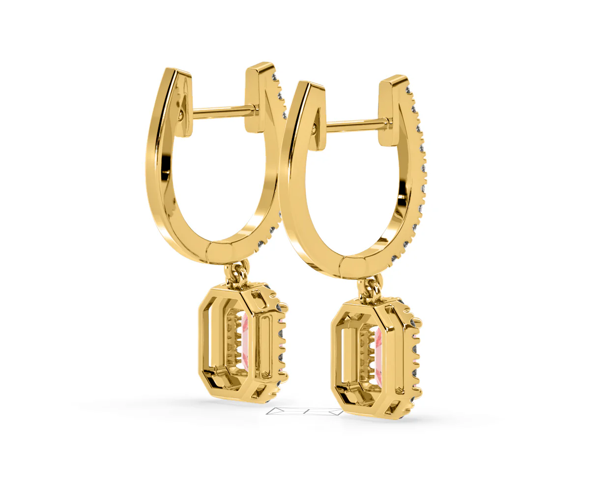 Annabelle Pink Lab Diamond 1.48ct Emerald Cut Halo Earrings in 18K Yellow Gold - Elara Collection - Image 59