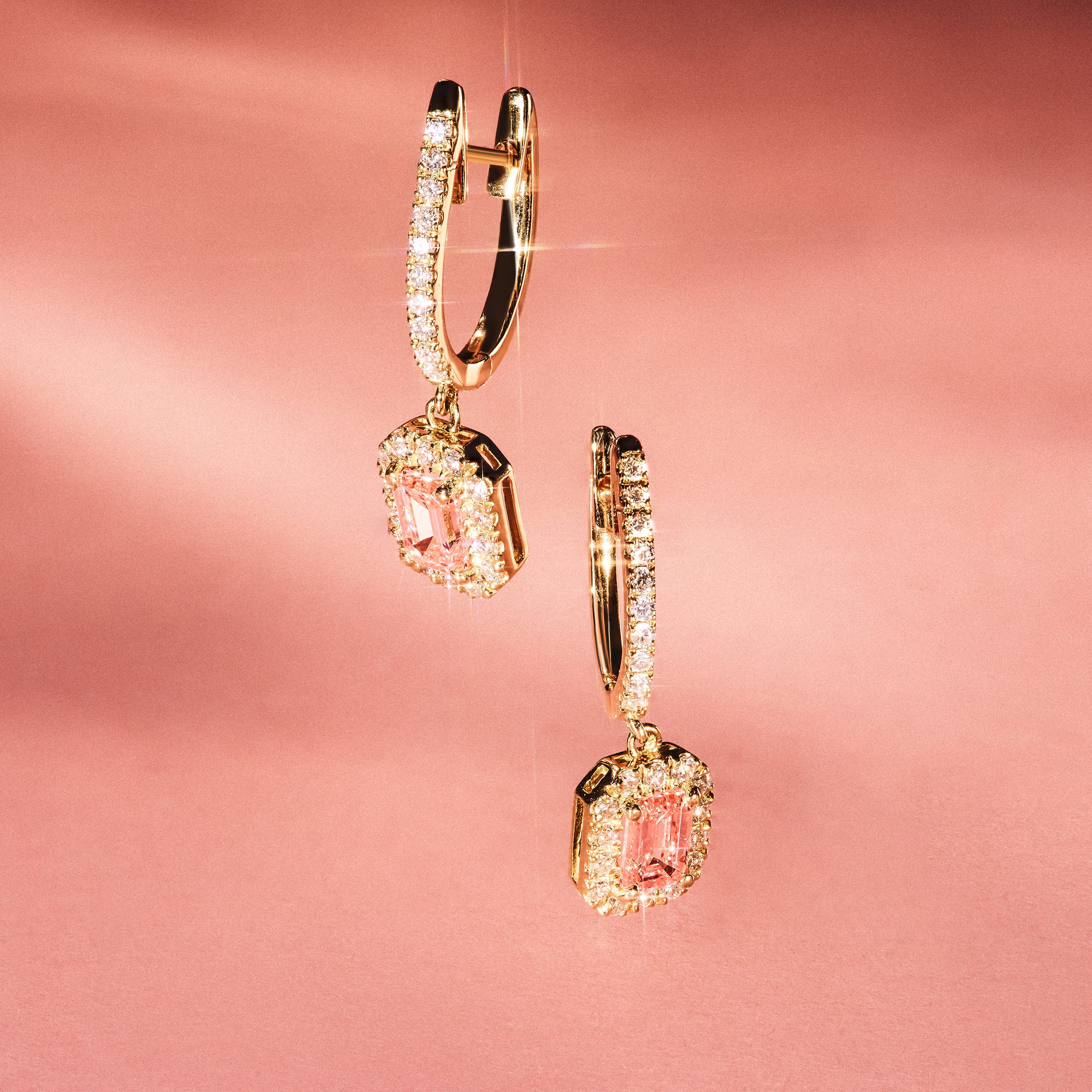 Annabelle Pink Lab Diamond 1.48ct Emerald Cut Halo Earrings in 18K Yellow Gold - Elara Collection - Image 6