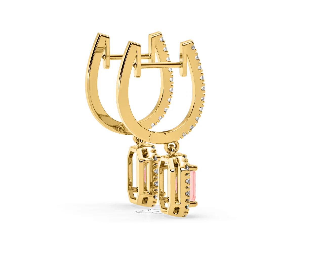 Annabelle Pink Lab Diamond 1.48ct Emerald Cut Halo Earrings in 18K Yellow Gold - Elara Collection - Image 64