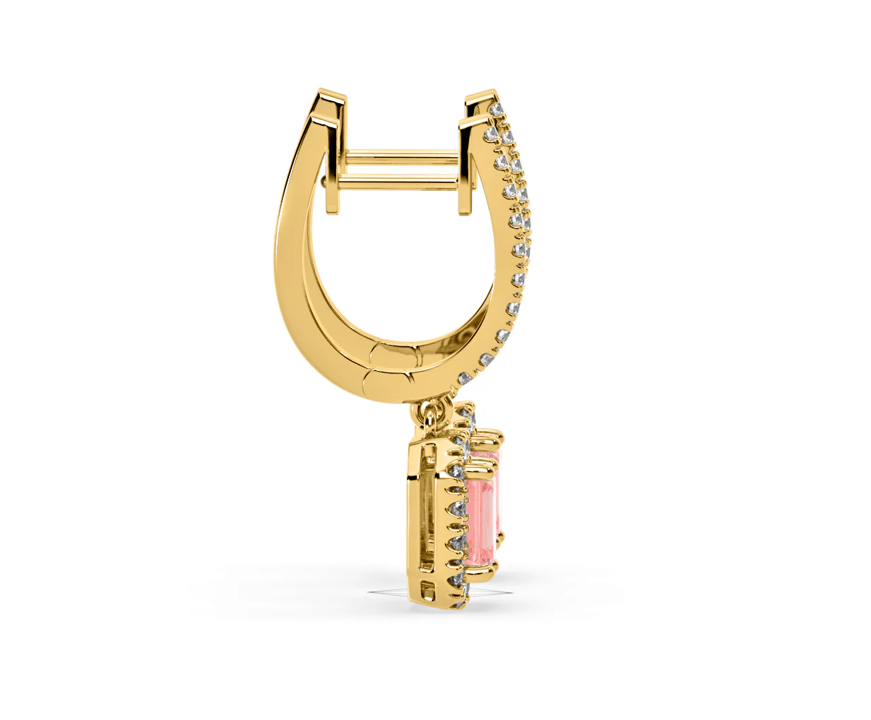 Annabelle Pink Lab Diamond 1.48ct Emerald Cut Halo Earrings in 18K Yellow Gold - Elara Collection - Image 68