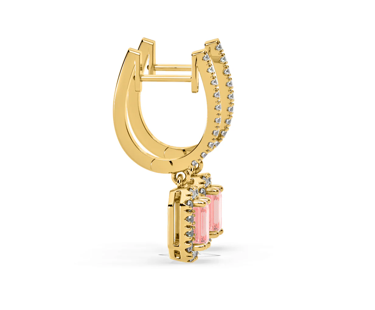 Annabelle Pink Lab Diamond 1.48ct Emerald Cut Halo Earrings in 18K Yellow Gold - Elara Collection - Image 69