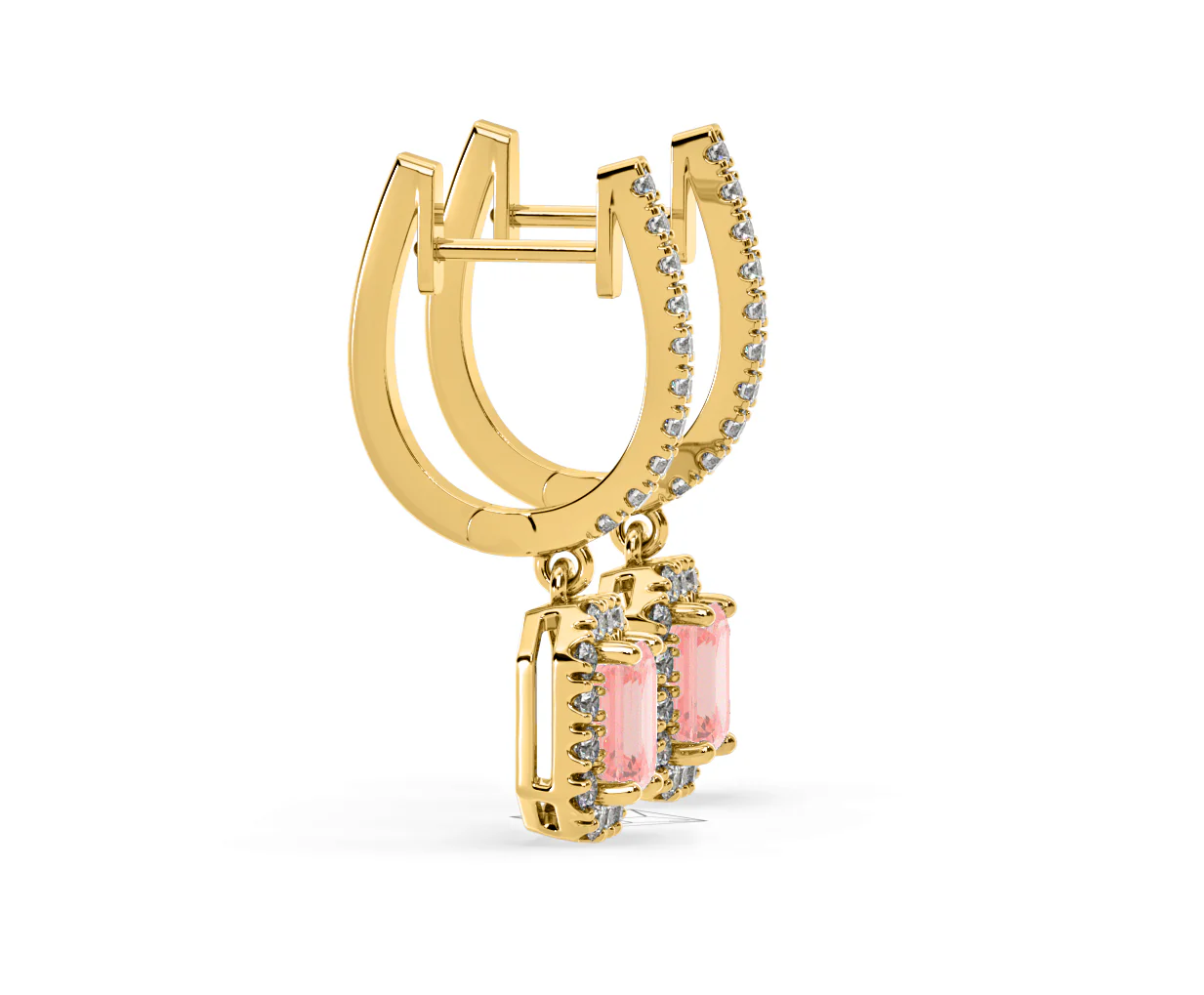 Annabelle Pink Lab Diamond 1.48ct Emerald Cut Halo Earrings in 18K Yellow Gold - Elara Collection - Image 70