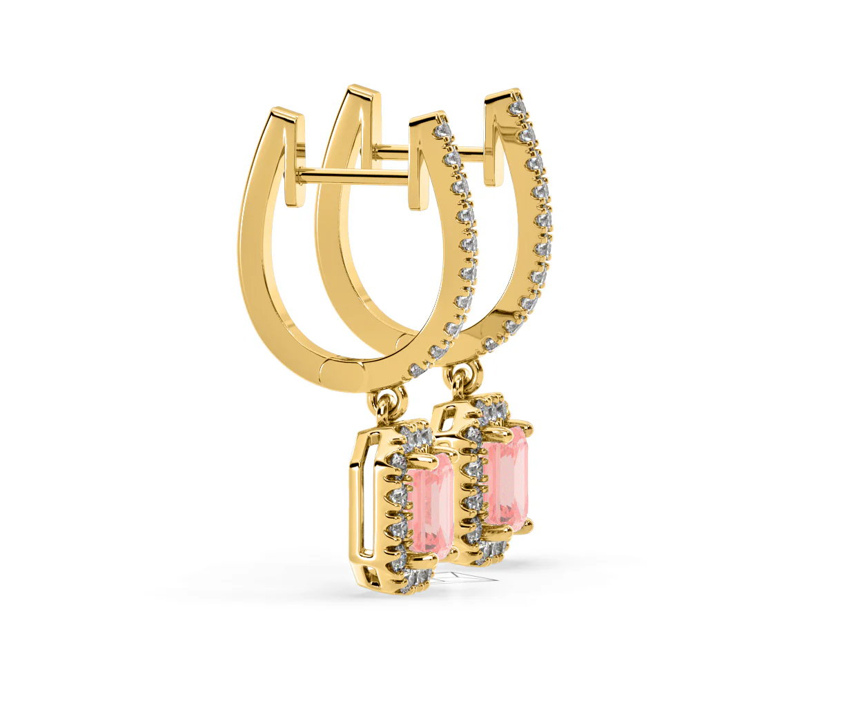 Annabelle Pink Lab Diamond 1.48ct Emerald Cut Halo Earrings in 18K Yellow Gold - Elara Collection - Image 71