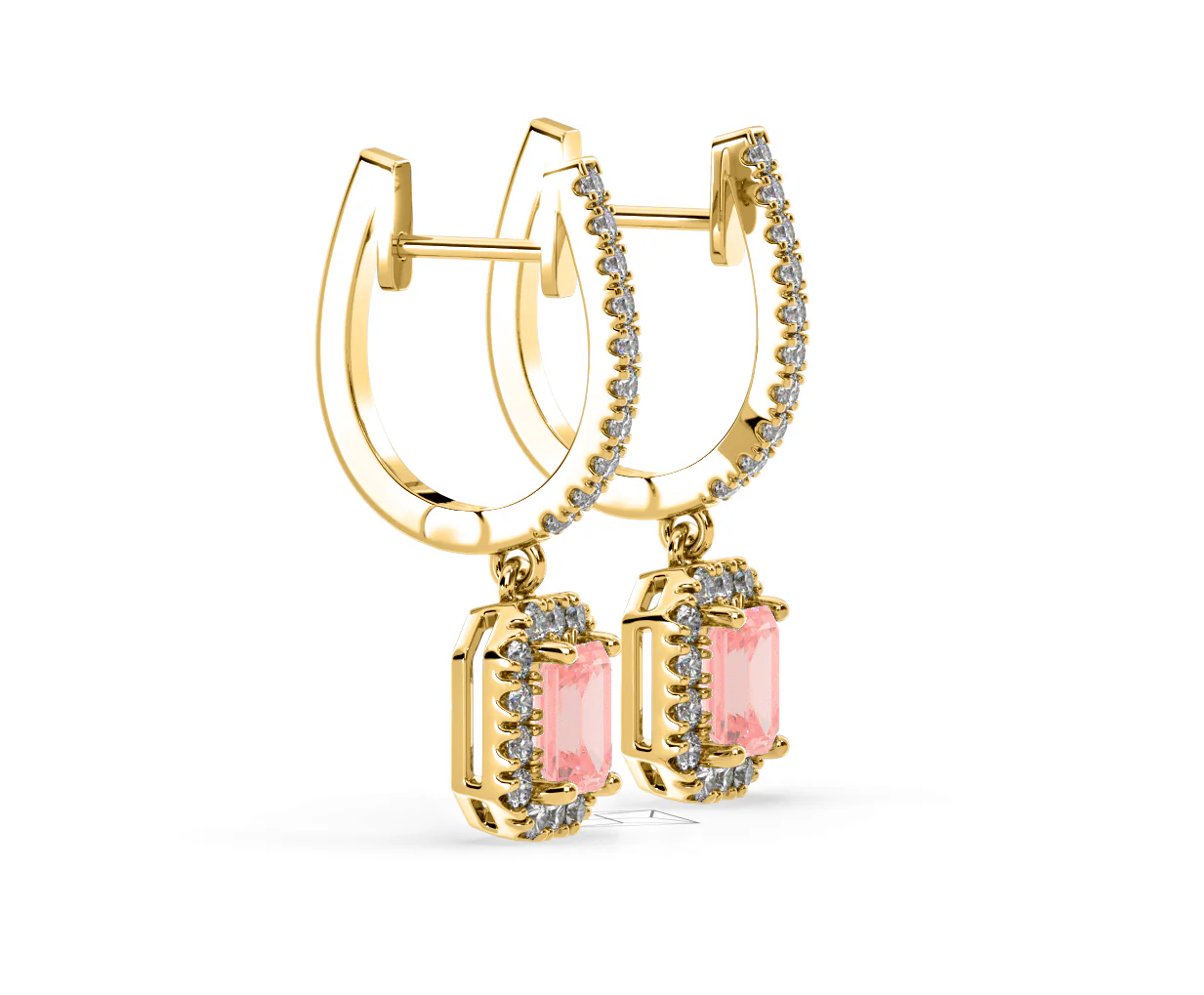 Annabelle Pink Lab Diamond 1.48ct Emerald Cut Halo Earrings in 18K Yellow Gold - Elara Collection - Image 73
