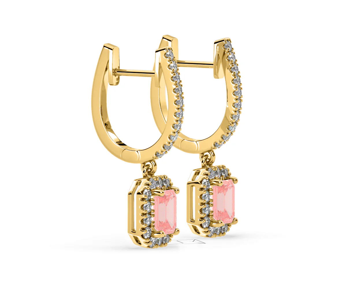 Annabelle Pink Lab Diamond 1.48ct Emerald Cut Halo Earrings in 18K Yellow Gold - Elara Collection - Image 74