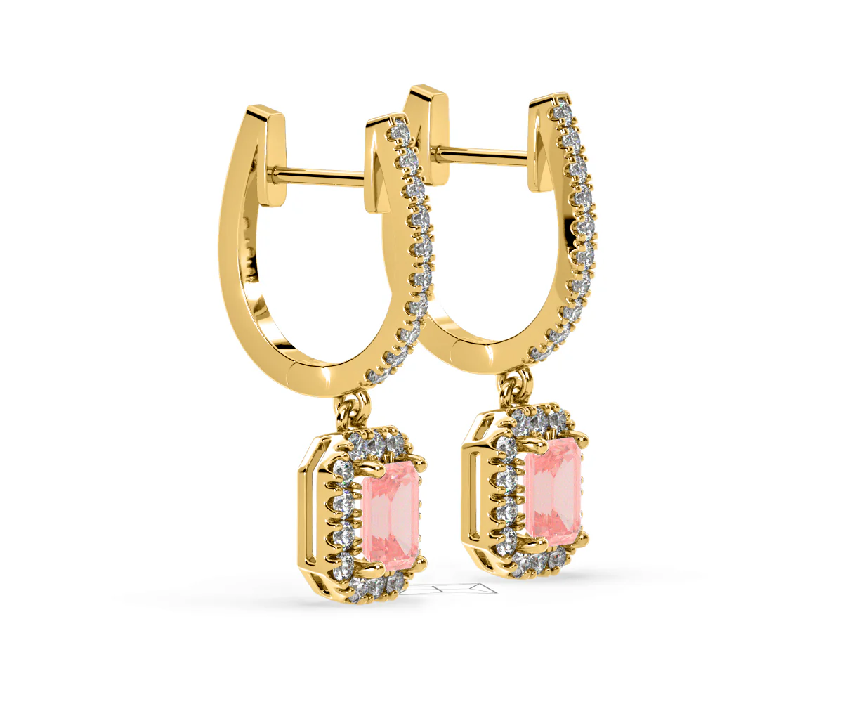 Annabelle Pink Lab Diamond 1.48ct Emerald Cut Halo Earrings in 18K Yellow Gold - Elara Collection - Image 75