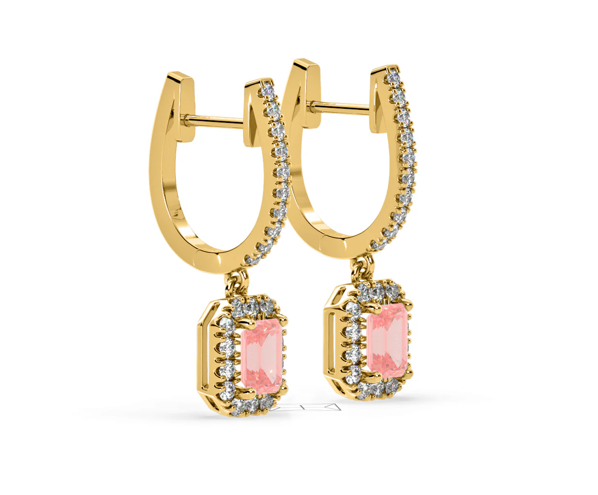 Annabelle Pink Lab Diamond 1.48ct Emerald Cut Halo Earrings in 18K Yellow Gold - Elara Collection - Image 76