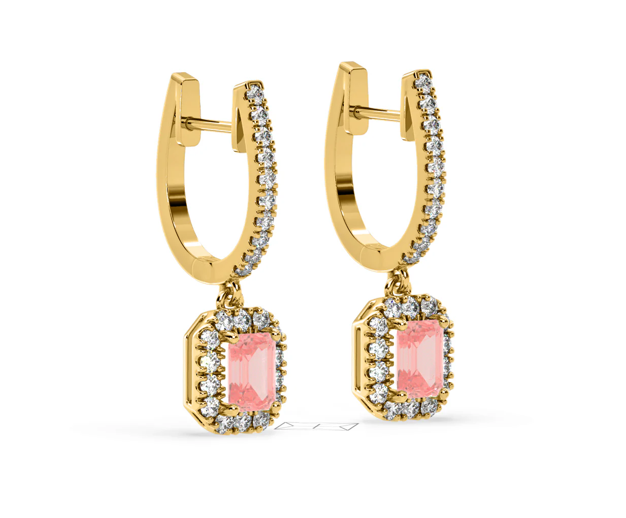 Annabelle Pink Lab Diamond 1.48ct Emerald Cut Halo Earrings in 18K Yellow Gold - Elara Collection - Image 79