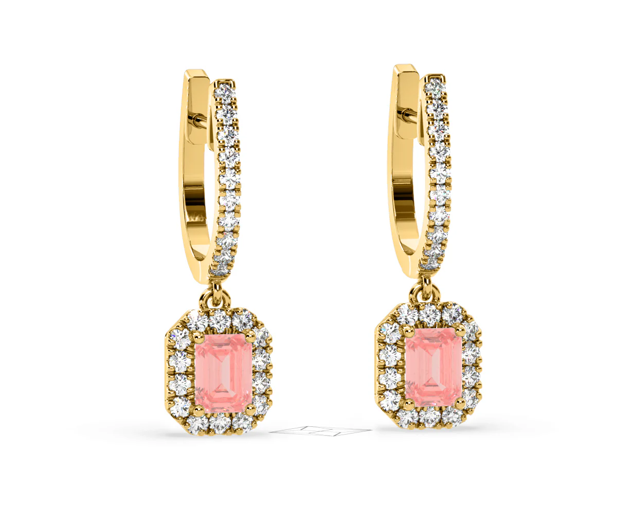 Annabelle Pink Lab Diamond 1.48ct Emerald Cut Halo Earrings in 18K Yellow Gold - Elara Collection - Image 84