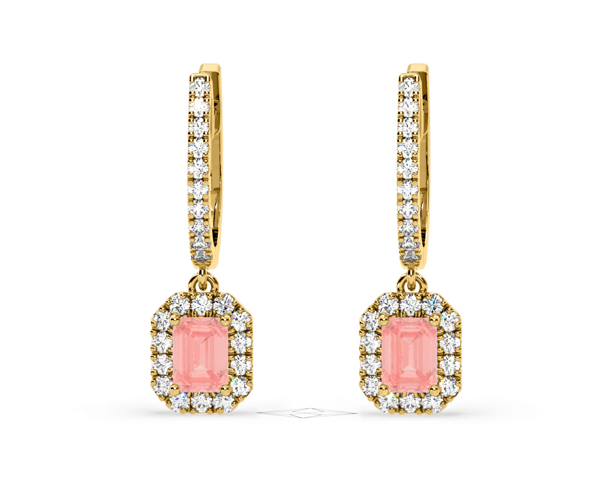 Annabelle Pink Lab Diamond 1.48ct Emerald Cut Halo Earrings in 18K Yellow Gold - Elara Collection - Image 9