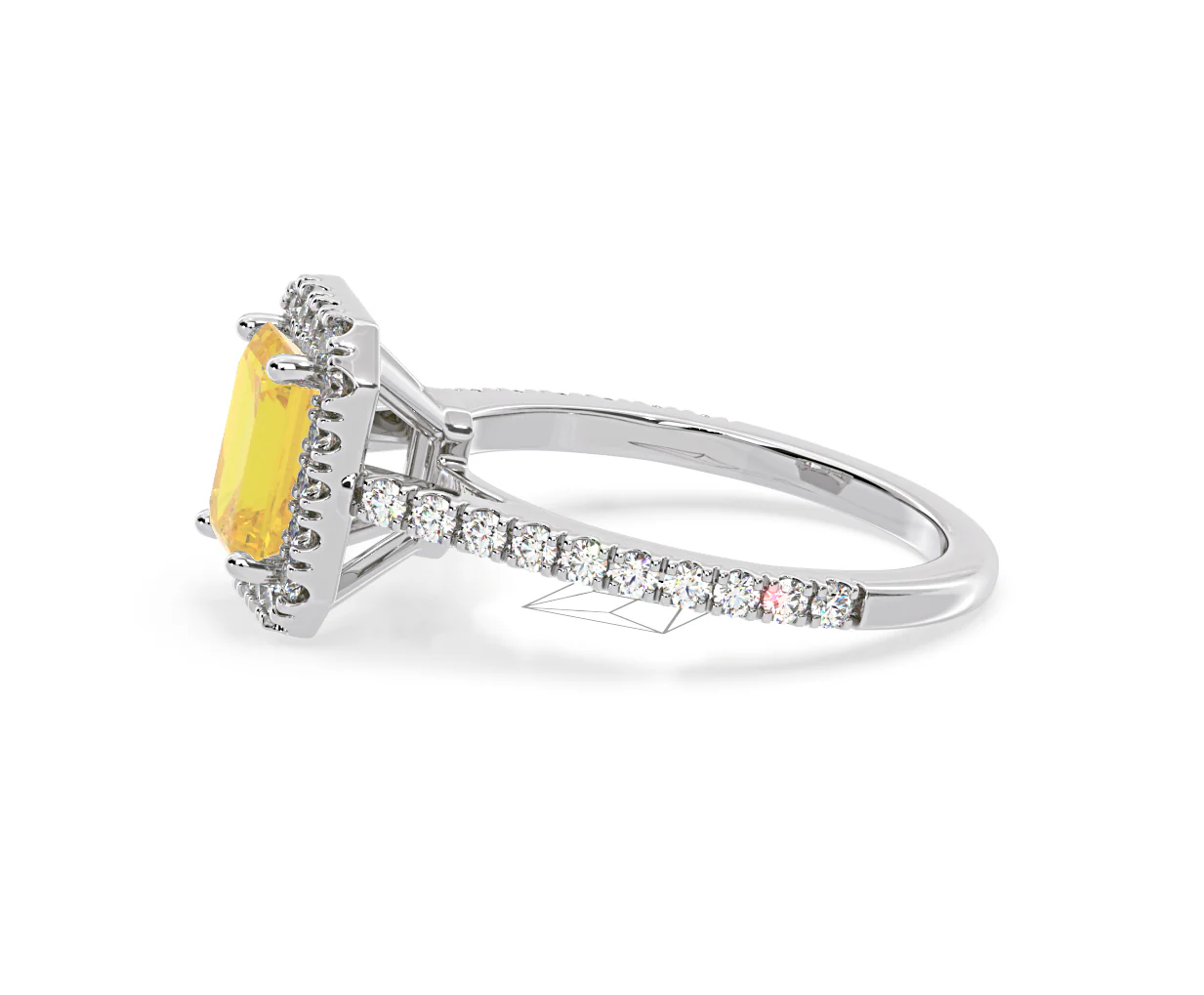 Annabelle Yellow Lab Diamond 1.65ct Emerald Cut Halo Ring in Platinum - Elara Collection - Image 25
