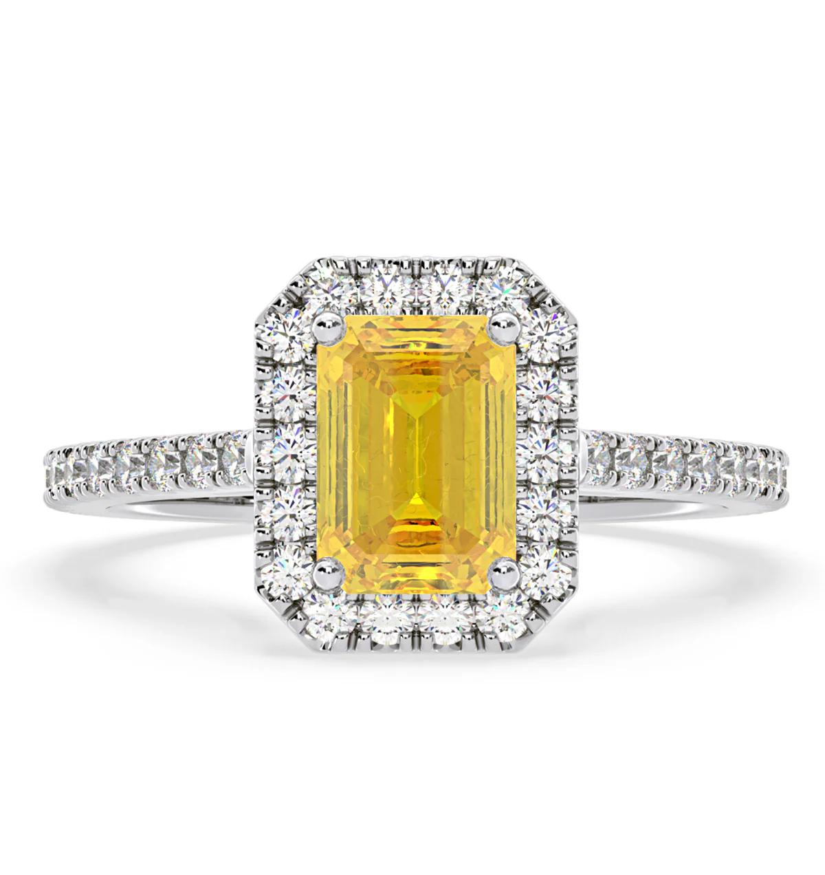 Annabelle Yellow Lab Diamond 1.65ct Emerald Cut Halo Ring in Platinum - Elara Collection - Image 3