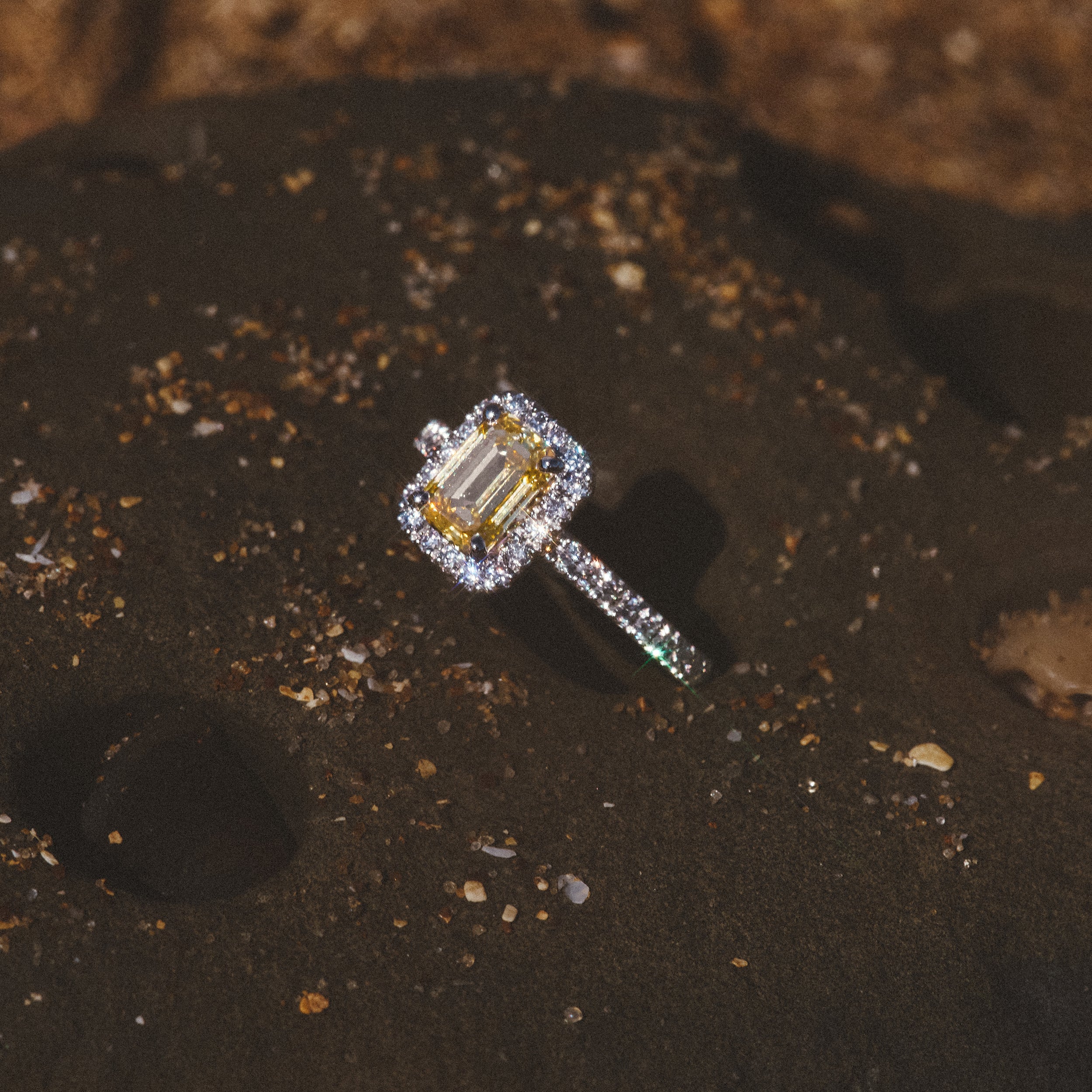 Annabelle Yellow Lab Diamond 1.65ct Emerald Cut Halo Ring in Platinum - Elara Collection - Image 5