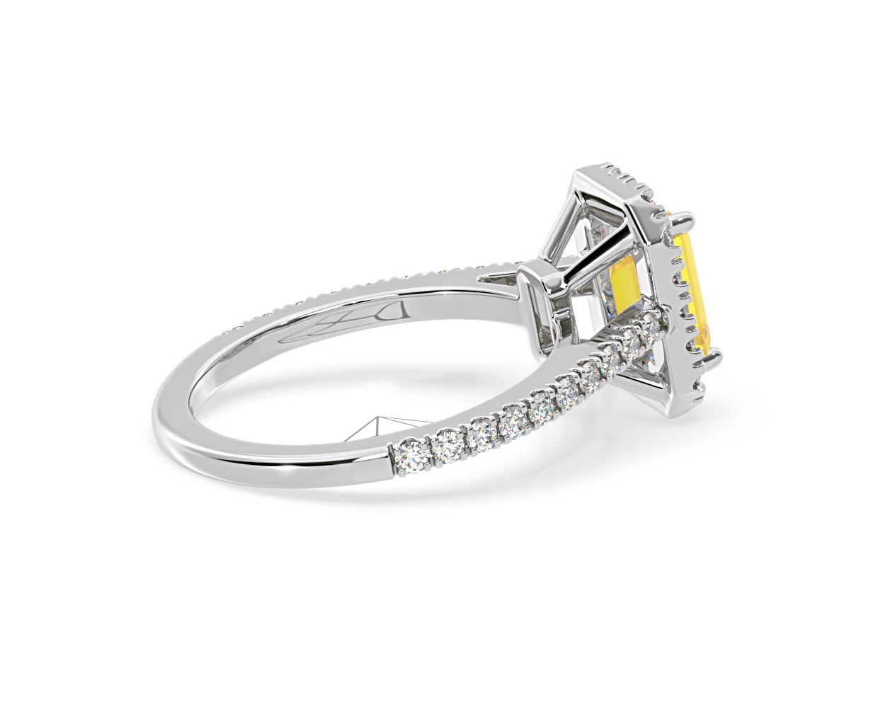 Annabelle Yellow Lab Diamond 1.65ct Emerald Cut Halo Ring in Platinum - Elara Collection - Image 62