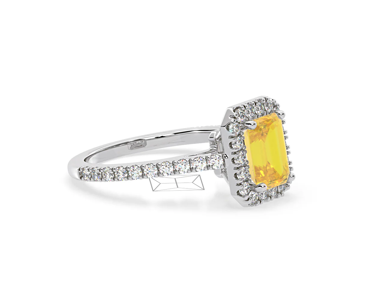 Annabelle Yellow Lab Diamond 1.65ct Emerald Cut Halo Ring in Platinum - Elara Collection - Image 76