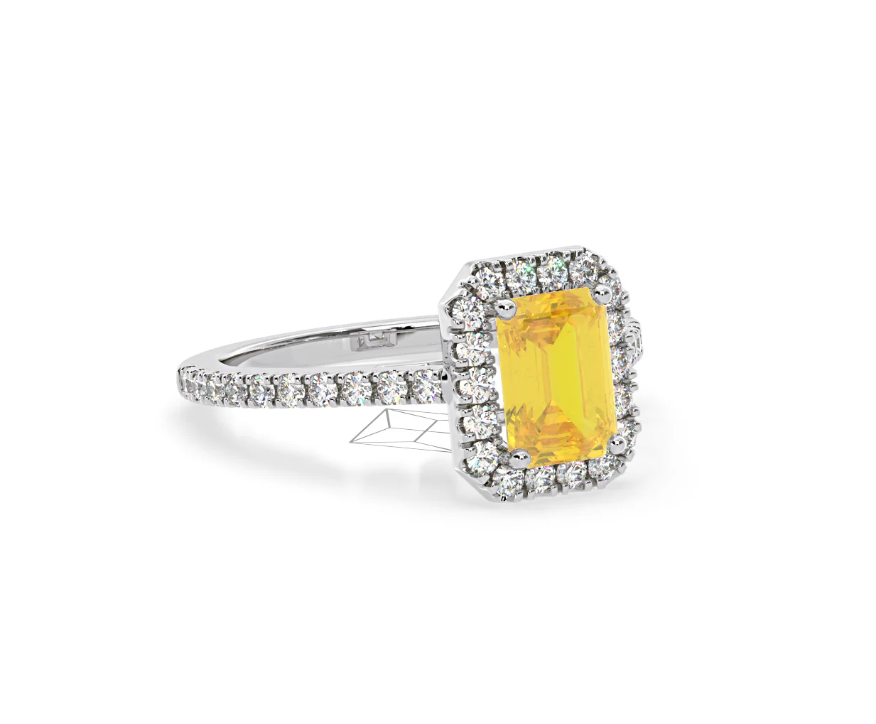 Annabelle Yellow Lab Diamond 1.65ct Emerald Cut Halo Ring in Platinum - Elara Collection - Image 81