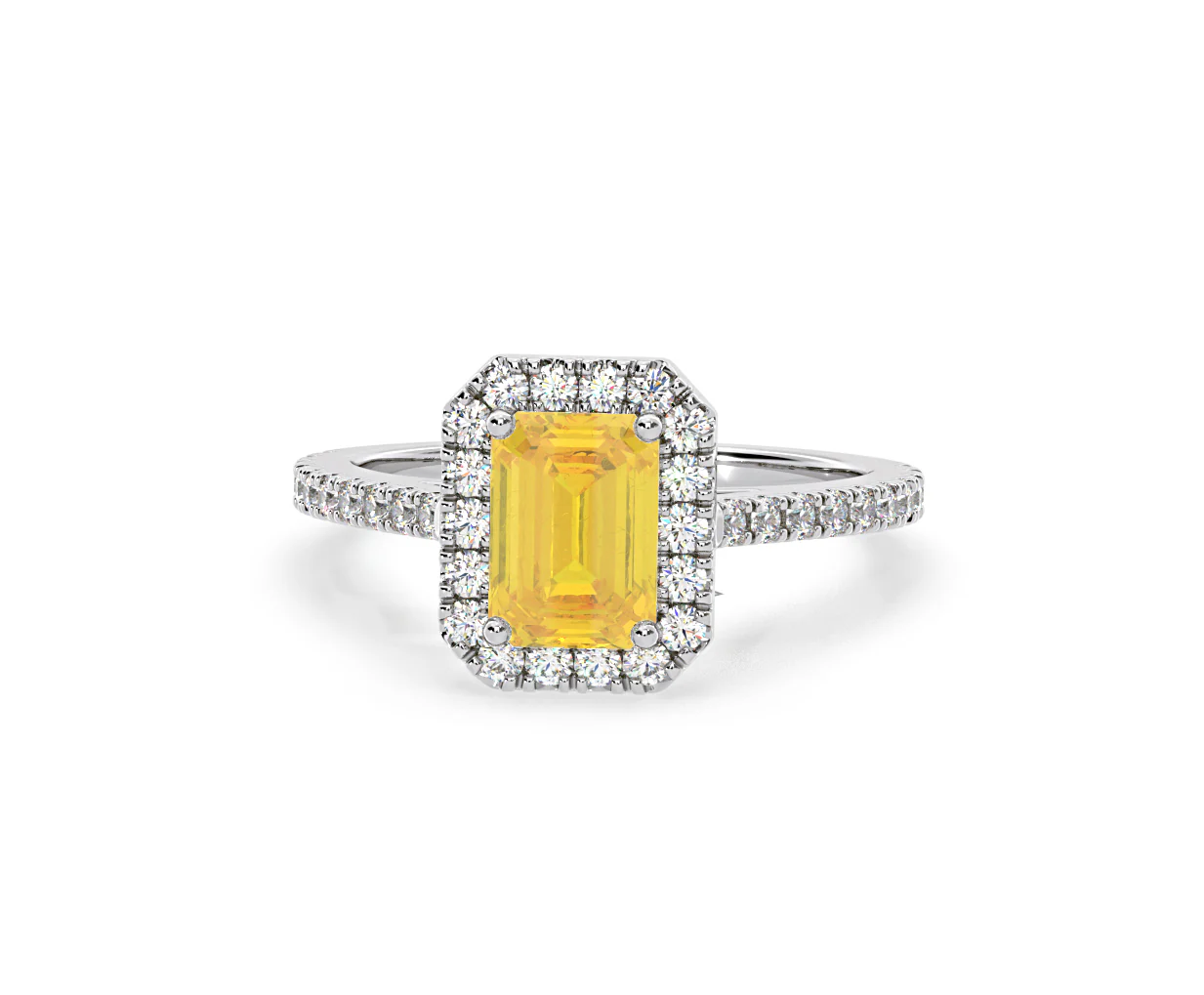 Annabelle Yellow Lab Diamond 1.65ct Emerald Cut Halo Ring in Platinum - Elara Collection - Image 9