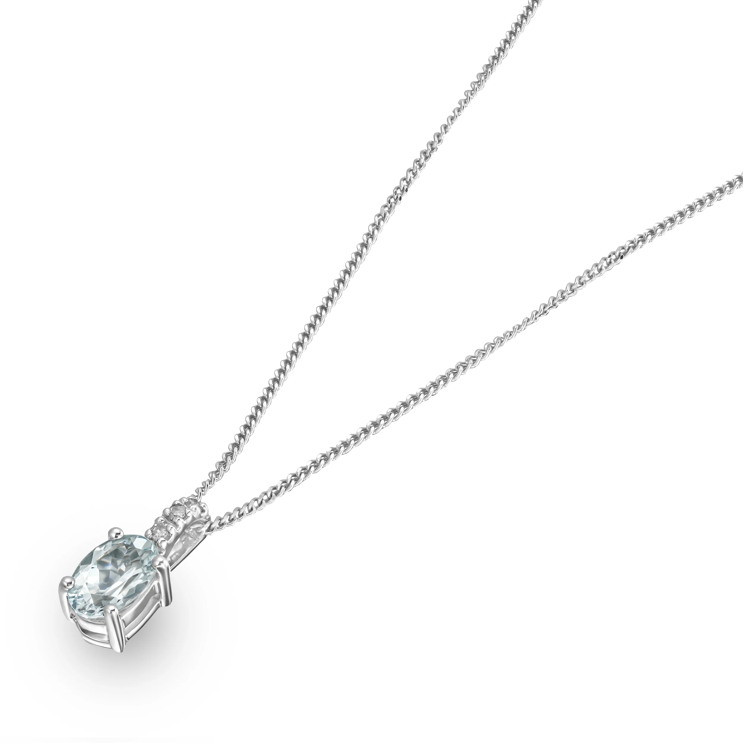 Aquamarine 0.34CT And Diamond 9K White Gold Pendant Necklace - Image 4