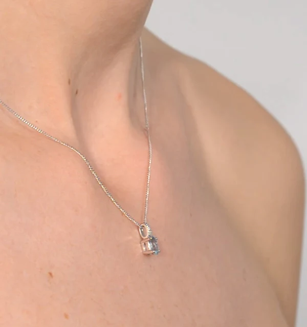 Aquamarine 0.34CT And Diamond 9K White Gold Pendant Necklace - Image 5