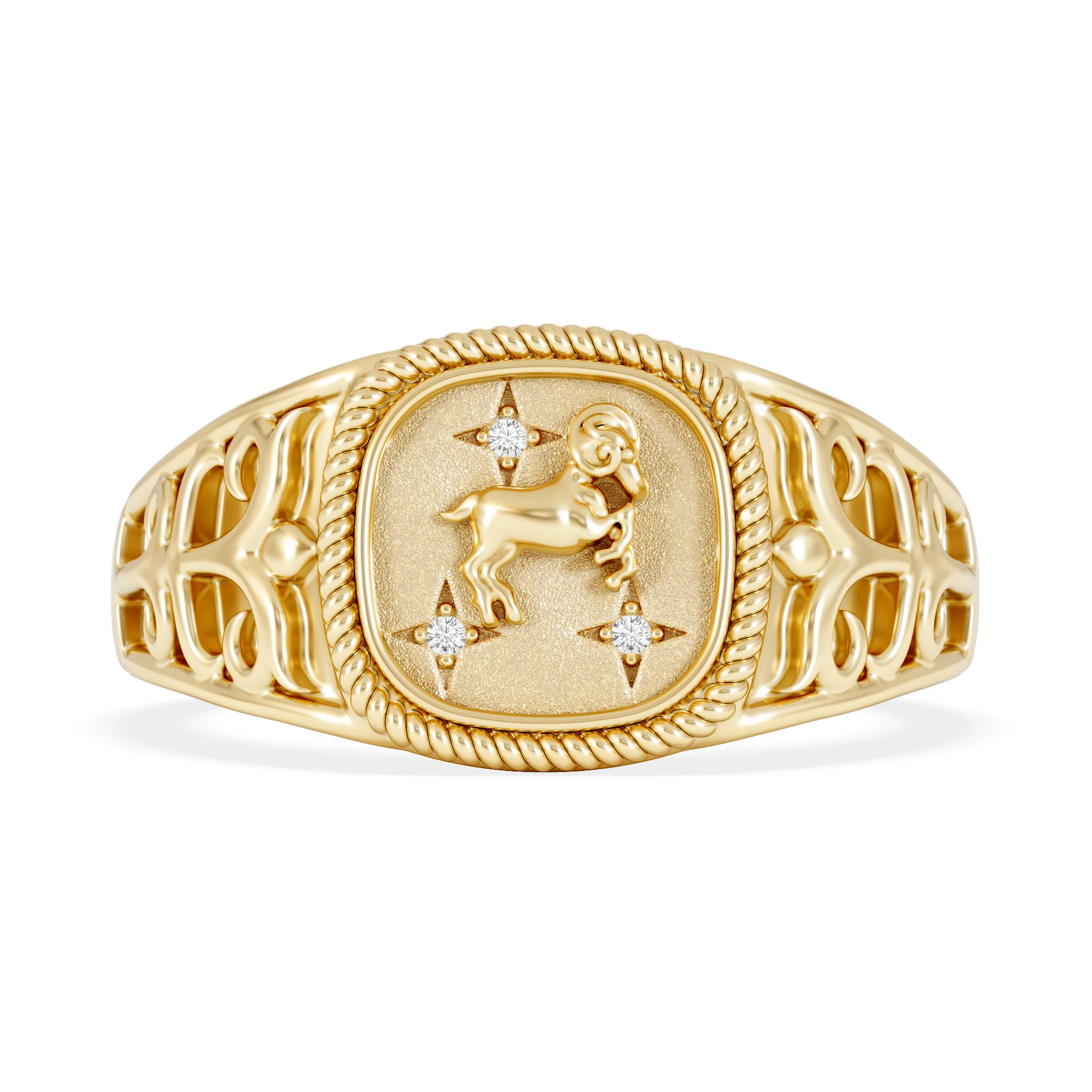 Aries Zodiac 0.01ct Lab Diamond Signet Ring in 18K Gold Vermeil - Image 6