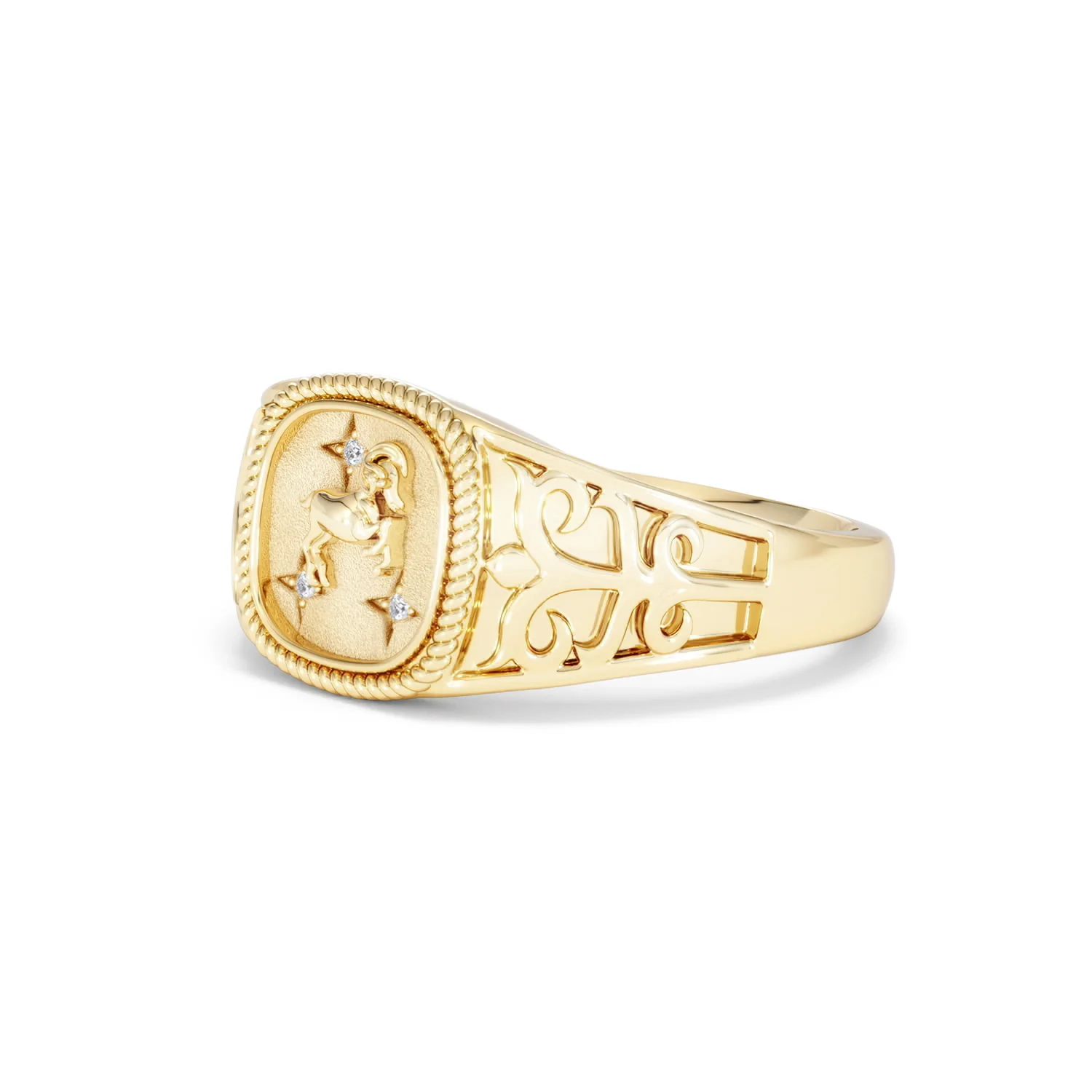 Aries Zodiac 0.01ct Lab Diamond Signet Ring in 18K Gold Vermeil - Image 77