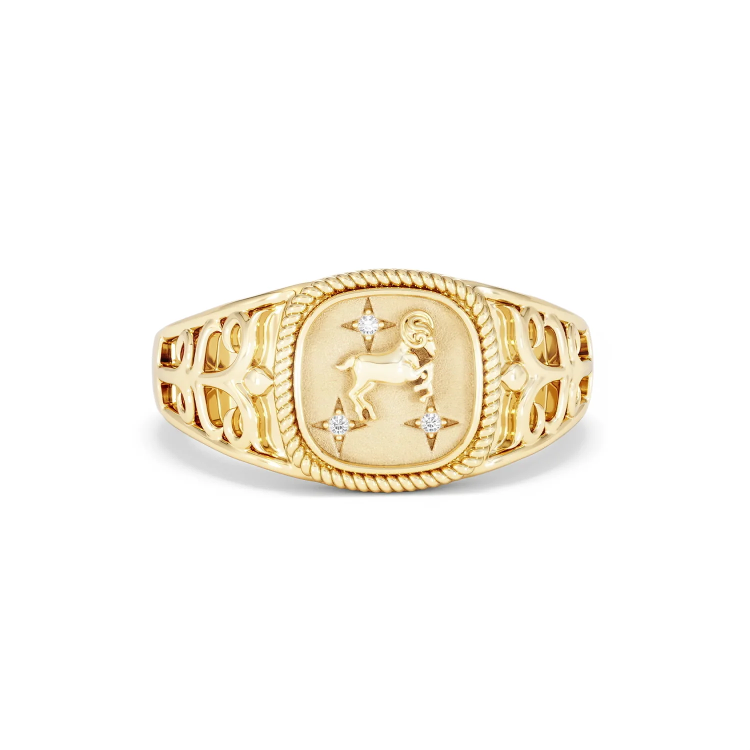 Aries Zodiac 0.01ct Lab Diamond Signet Ring in 18K Gold Vermeil - Image 8