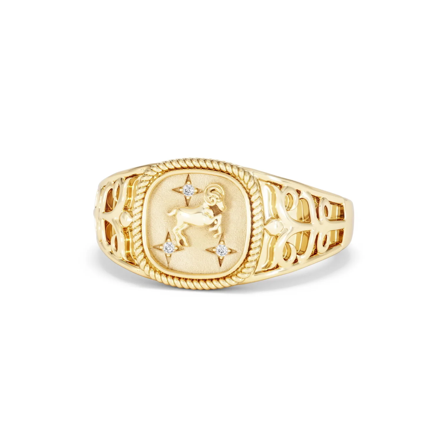Aries Zodiac 0.01ct Lab Diamond Signet Ring in 18K Gold Vermeil - Image 84