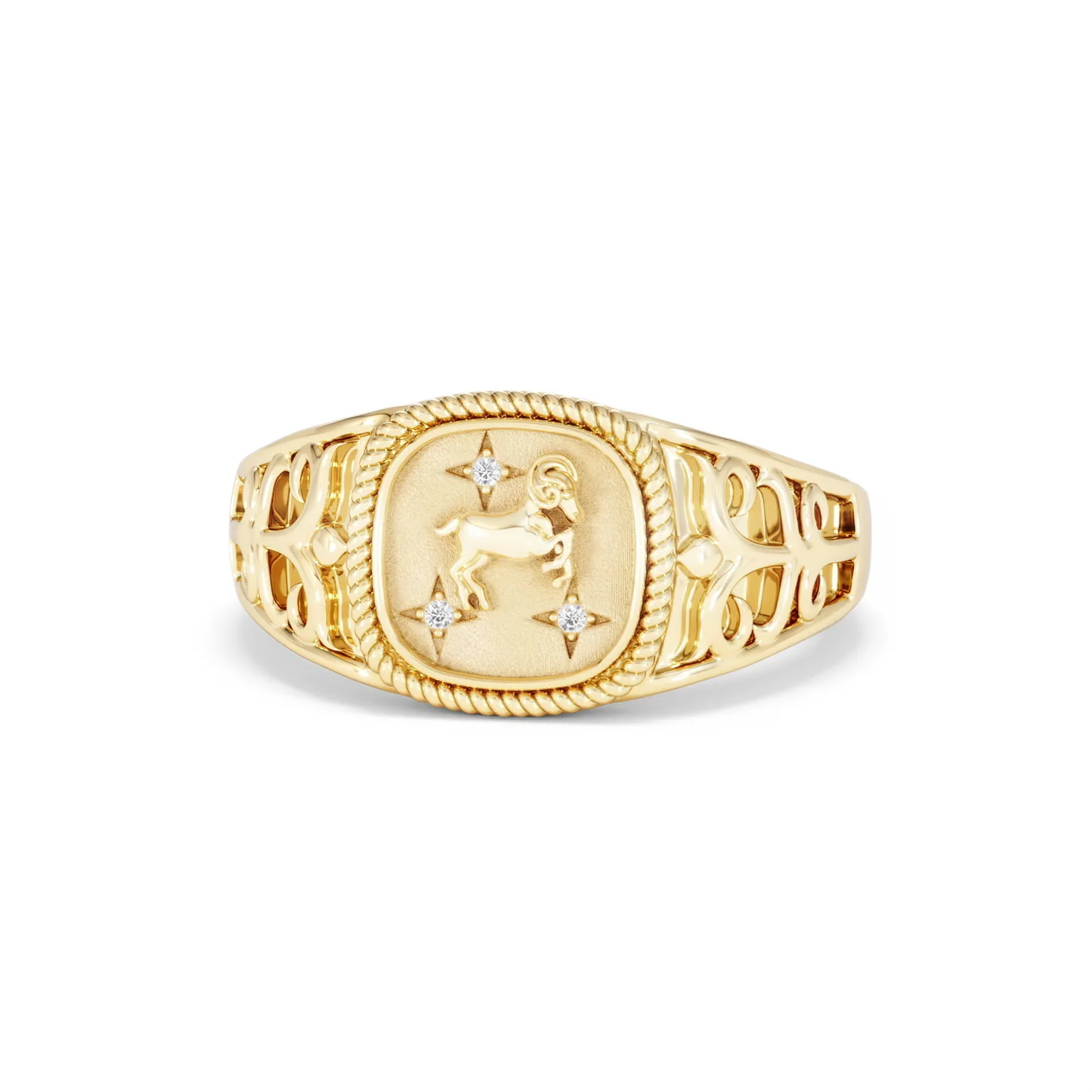 Aries Zodiac 0.01ct Lab Diamond Signet Ring in 18K Gold Vermeil - Image 85