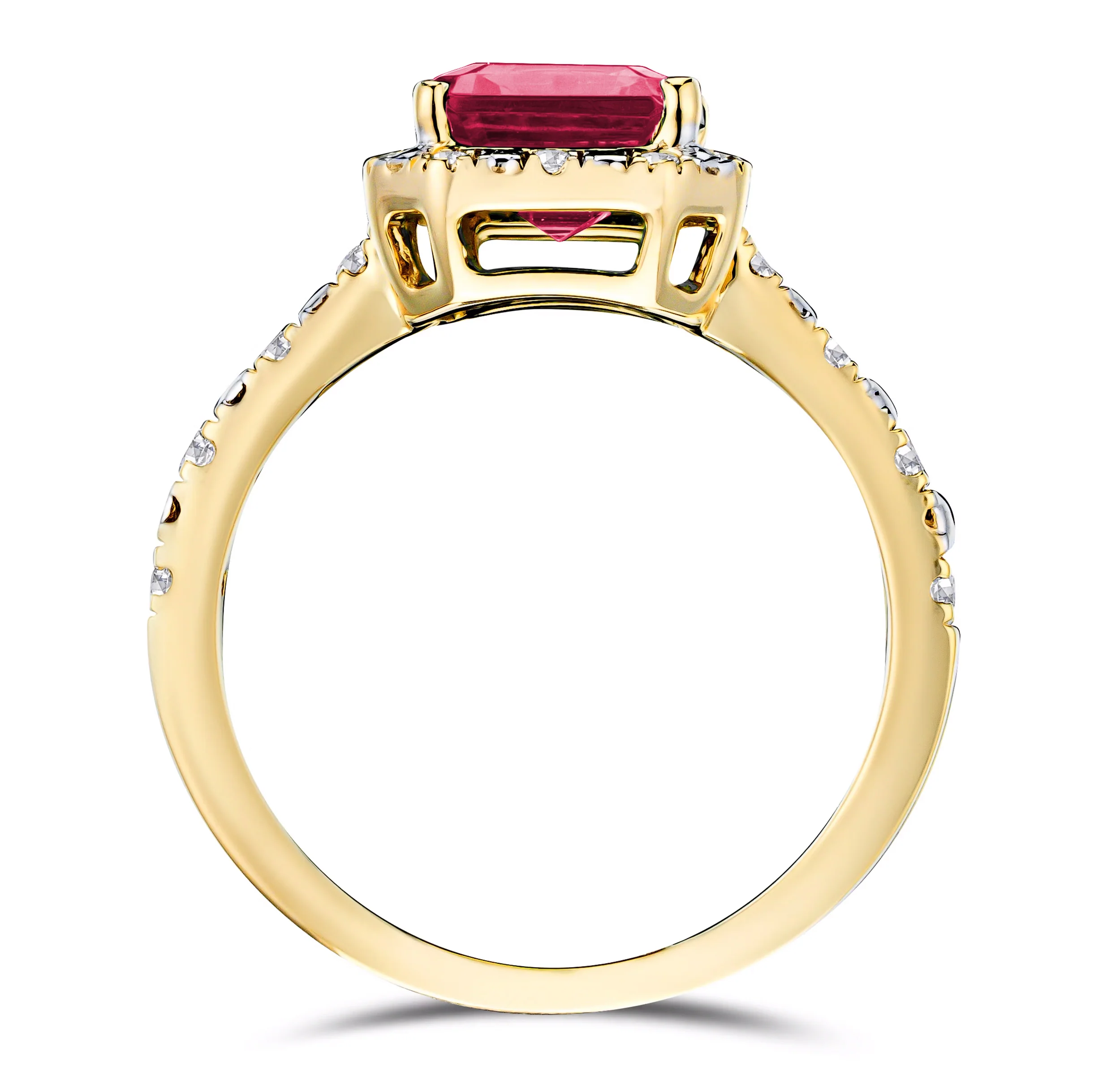 Astra 1.90ct Lab Ruby and Diamond Halo Shoulder Set Octagon Cut Ring in 18K Gold Vermeil - Image 3