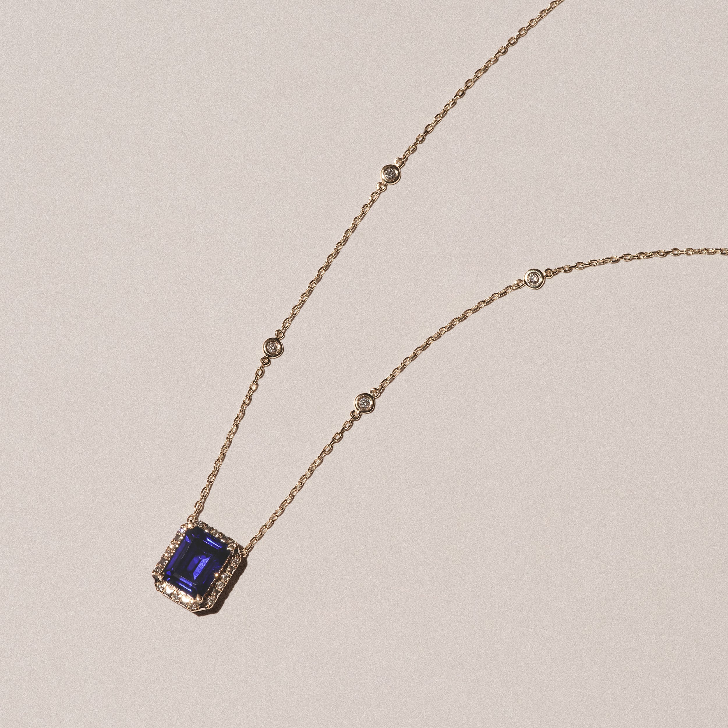 Astra 2.00ct Lab Sapphire and Diamond Halo Octagon Cut Necklace in 18K Gold Vermeil - Image 4