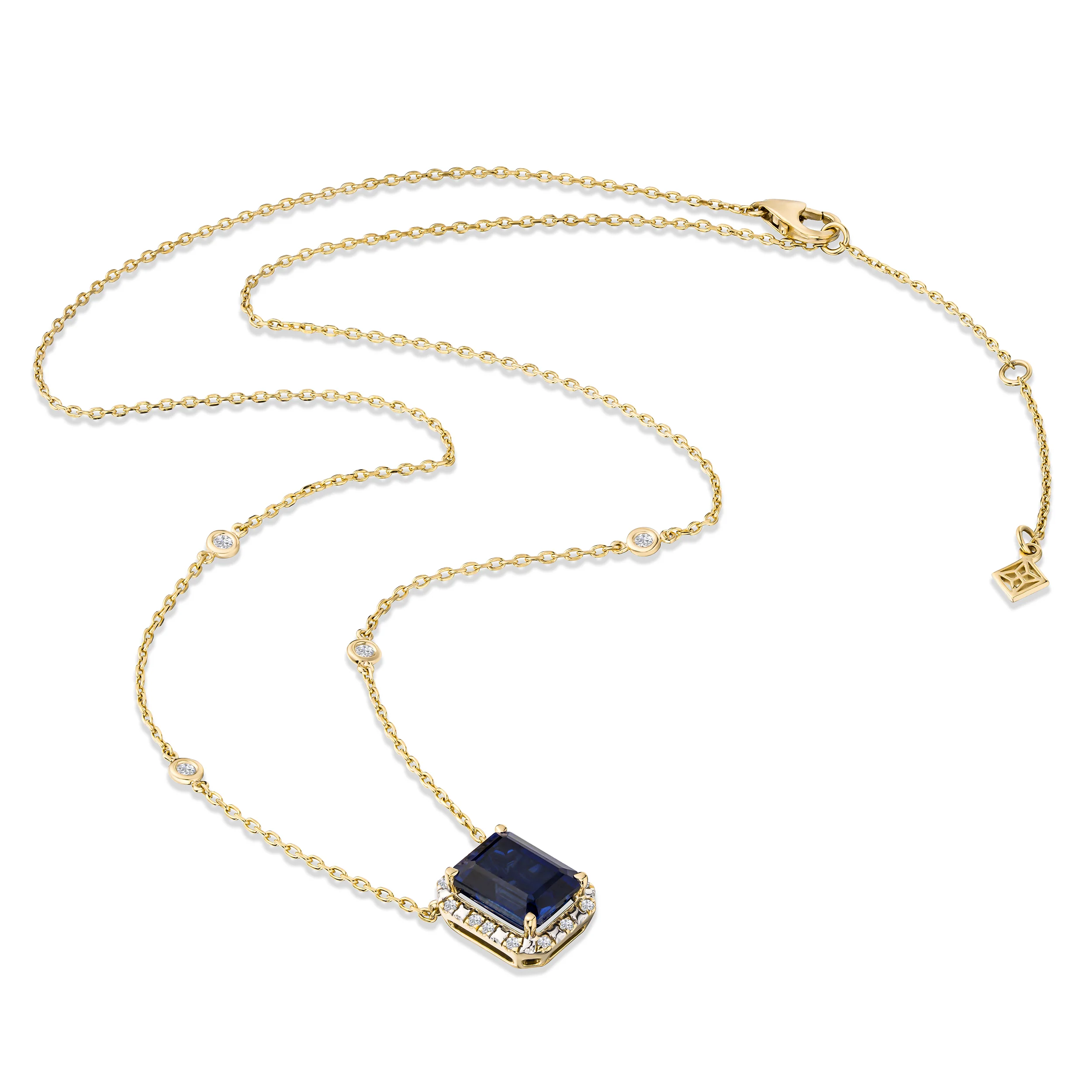 Astra 2.00ct Lab Sapphire and Diamond Halo Octagon Cut Necklace in 18K Gold Vermeil - Image 7