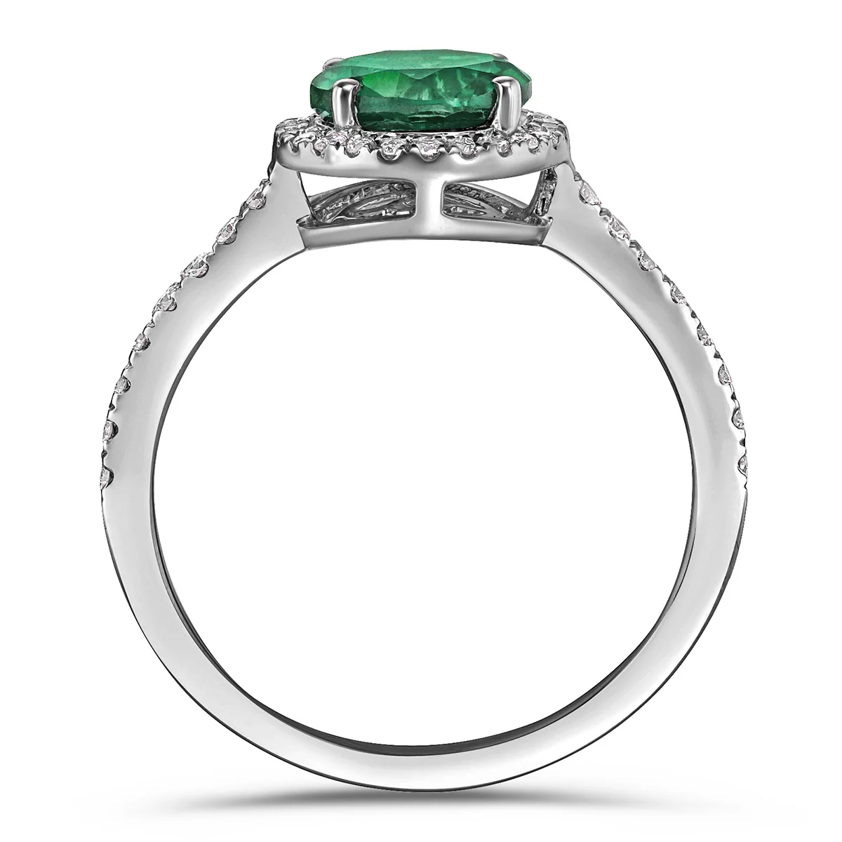 Astra 2.50ct Lab Emerald and Diamond Halo Shoulder Set Round Cut in Silver - Image 3