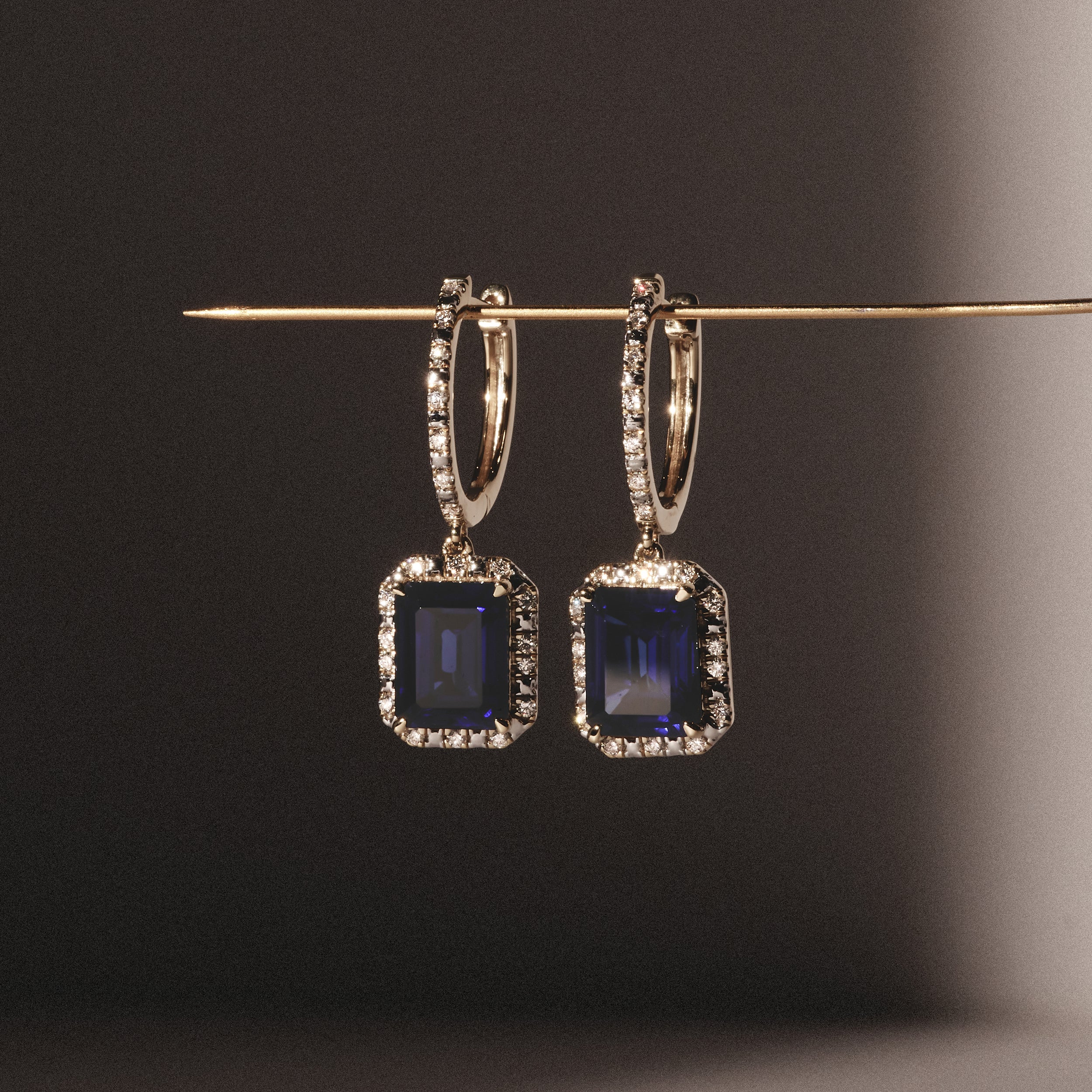 Astra 4.00ct Lab Sapphire and Diamond Drop Halo Octagon Cut Earrings in 18K Gold Vermeil - Image 5