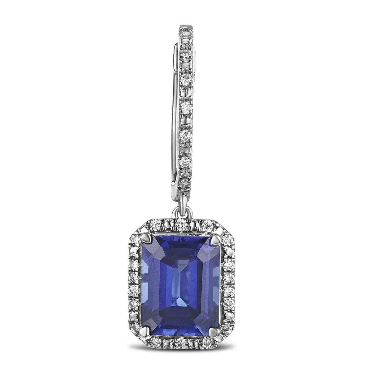 Astra 4.00ct Lab Sapphire and Diamond Drop Halo Octagon Cut Earrings in Silver - Image 5
