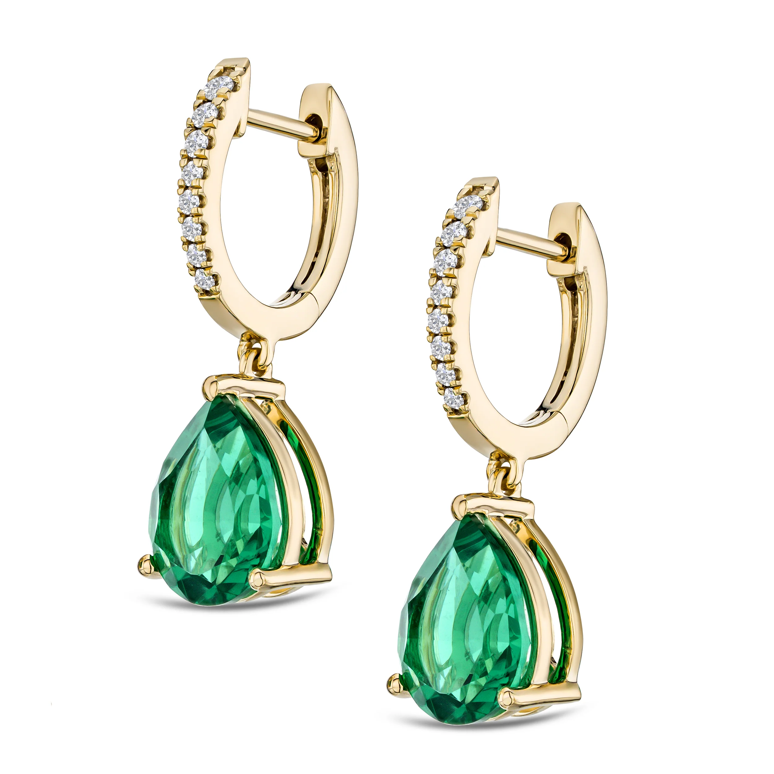 Astra 4.60ct Lab Emerald and Diamond Drop Pear Cut Earrings in 18K Gold Vermeil - Image 3